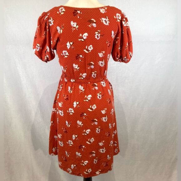 Burnt orange rust button down textured floral dress with pockets size XS - Picture 4 of 7
